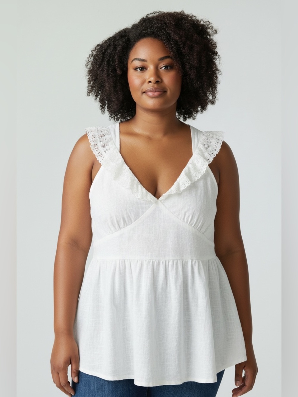 White V-Neck Ruffle Tank Top - Women Intimates & Sleepwear